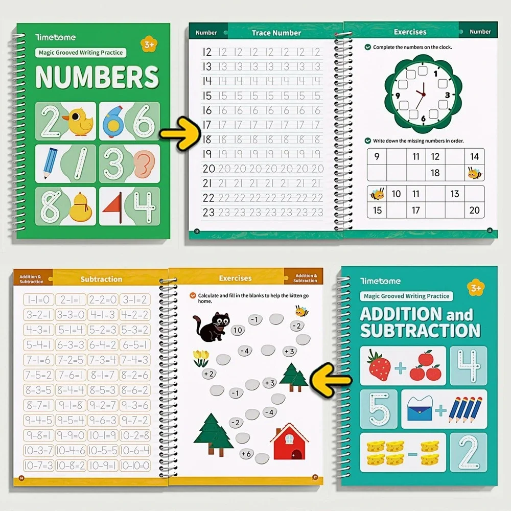 Reusable 3D Groove Handwriting Practice Workbooks for Kids 3-8, 6-Pack